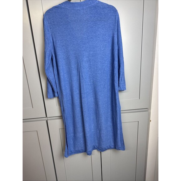 J. Jill Tunic Sweater Dress Blue Womens Large Linen Blend 3/4 Sleeve Side Slit - Picture 7 of 9